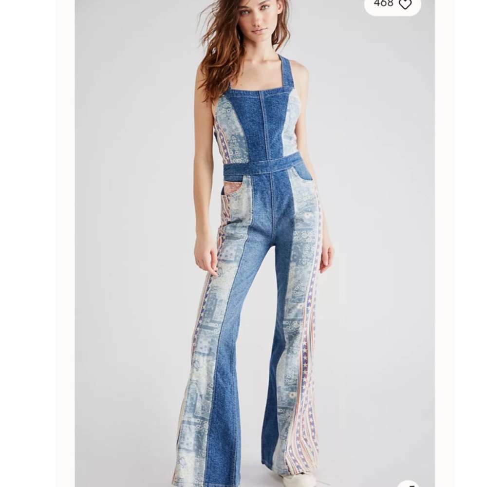 🌿|NWT| Free People Dallas Denim Flare Jumpsuit - Picture 7 of 15